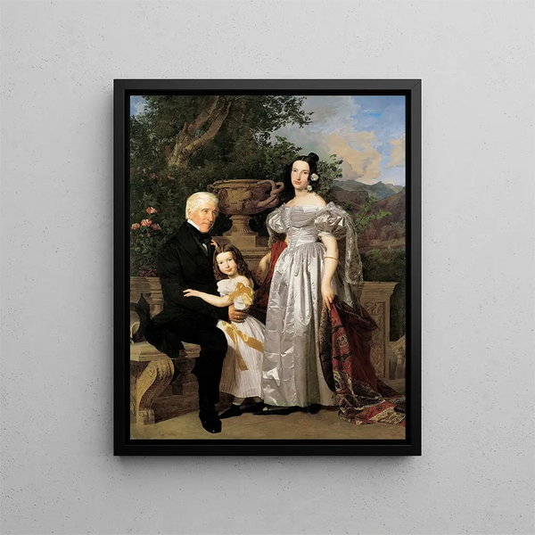 The princely advisor of Esterházy Mathias Kerzmann with his second wife Maria Helena née Mikolischtz and his daughter Maria - Ferdinand Georg Waldmüller — framed artwork on a wall