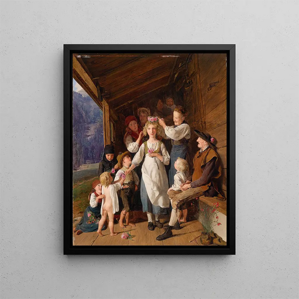 The Kranzljungfer - Ferdinand Georg Waldmüller — framed artwork on a wall