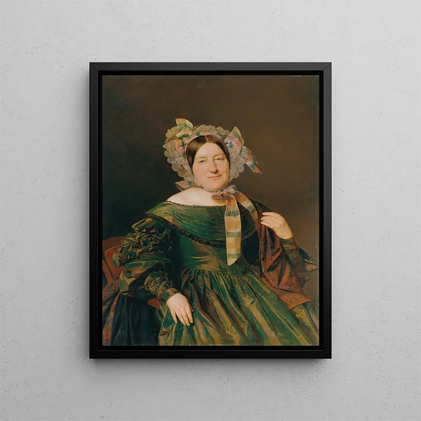 Woman in iridescent salmon-red dress - Ferdinand Georg Waldmüller — framed artwork on a wall