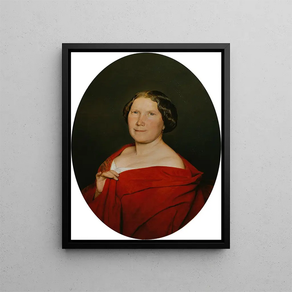 Woman with Salmon Red Cape - Ferdinand Georg Waldmüller — framed artwork on a wall