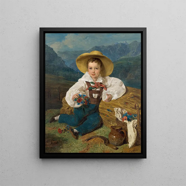 The Count Demetrius Apraxine as a Child in Front of a Mountain Landscape - Ferdinand Georg Waldmüller — framed artwork on a wall