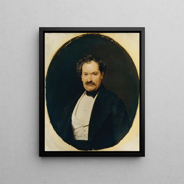 Man in a black coat with a white vest - Ferdinand Georg Waldmüller — framed artwork on a wall