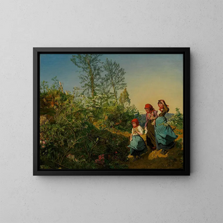 Spring walk towards the church - Ferdinand Georg Waldmüller — framed artwork on a wall