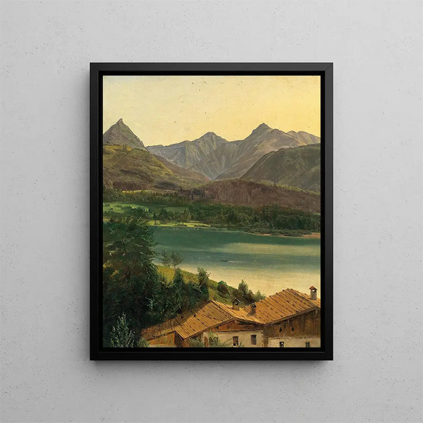 Lac Wolfgangsee avec le massif du Dachstein - Ferdinand Georg Waldmüller — framed artwork on a wall