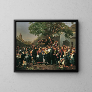 Peasant wedding in Lower Austria - Ferdinand Georg Waldmüller — framed artwork on a wall