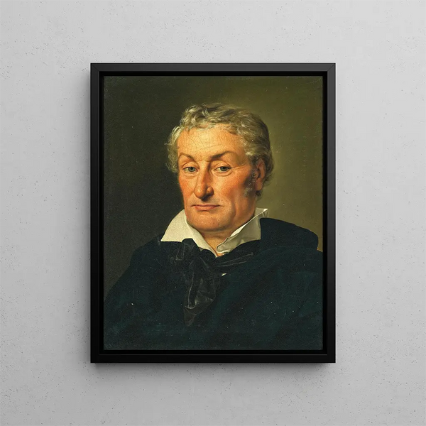 Portrait of a gentleman with wavy white hair - Ferdinand Georg Waldmüller — framed artwork on a wall