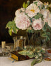 Nature morte de roses dans un verre avec des roses, un chandelier et une coupe en argent - Ferdinand Georg Waldmüller — artwork view