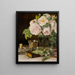 Nature morte de roses dans un verre avec des roses, un chandelier et une coupe en argent - Ferdinand Georg Waldmüller — framed artwork on a wall