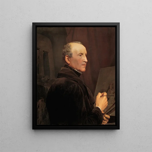 Self-portrait in front of the easel - Ferdinand Georg Waldmüller — framed artwork on a wall
