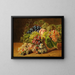 Still life with peaches and grapes - Ferdinand Georg Waldmüller — framed artwork on a wall