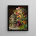 Still life with fruits, flowers, and silver bowl - Ferdinand Georg Waldmüller — framed artwork on a wall