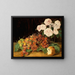 Still life with roses, strawberries, and bread - Ferdinand Georg Waldmüller — framed artwork on a wall