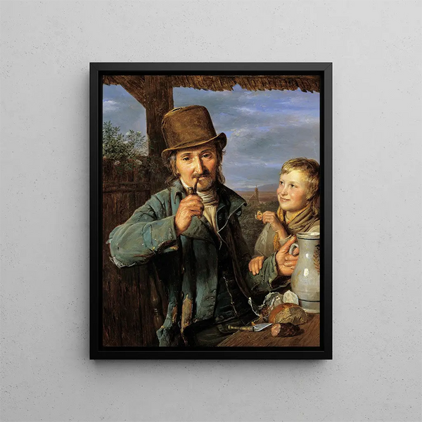 Taglöhner with his son - Ferdinand Georg Waldmüller — framed artwork on a wall