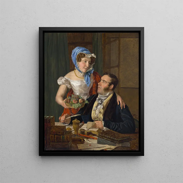 The Cartographer Professor Josef Jöttner and His Wife - Ferdinand Georg Waldmüller — framed artwork on a wall