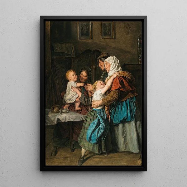La visite des grands-parents - Ferdinand Georg Waldmüller — framed artwork on a wall