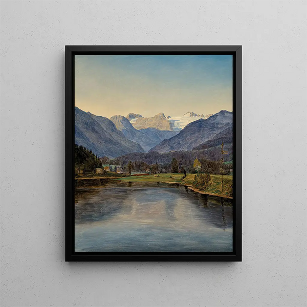 View of Lake Altaussee and Dachstein - Ferdinand Georg Waldmüller — framed artwork on a wall