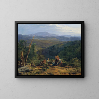Landscape painting of the Viennese forest with Wildegg Castle - Ferdinand Georg Waldmüller — framed artwork on a wall