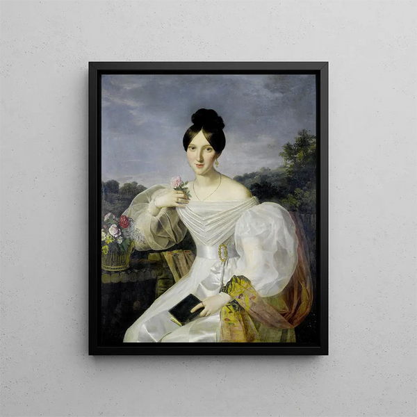 Dame in White Dress - Ferdinand Georg Waldmüller Workshop — framed artwork on a wall