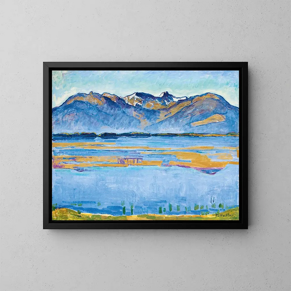 Landscape painting of Montana with the Becs de Bosson and the Rchy Valley - Ferdinand Hodler — framed artwork on a wall