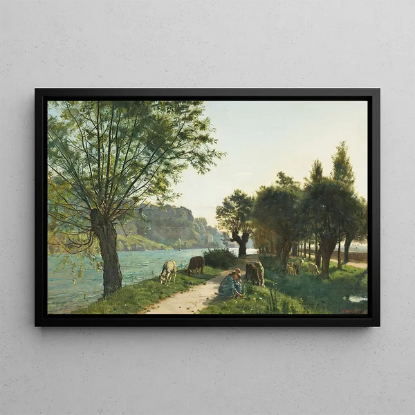 Sheep on the Willow Path - Ferdinand Hodler — framed artwork on a wall