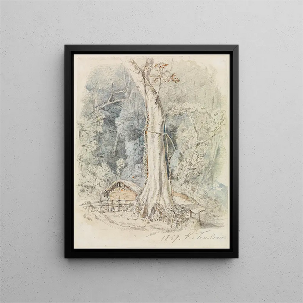 House with shelter in the jungle near Tres Barras - Ferdinand Keller — framed artwork on a wall