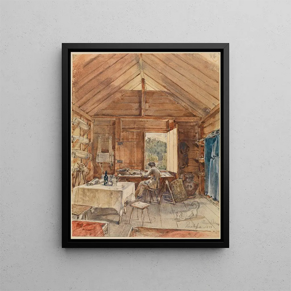 Interior painting with a man at his desk - Ferdinand Keller — framed artwork on a wall