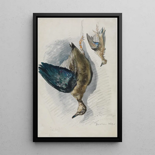Deux études d'un oiseau - Ferdinand Keller — framed artwork on a wall