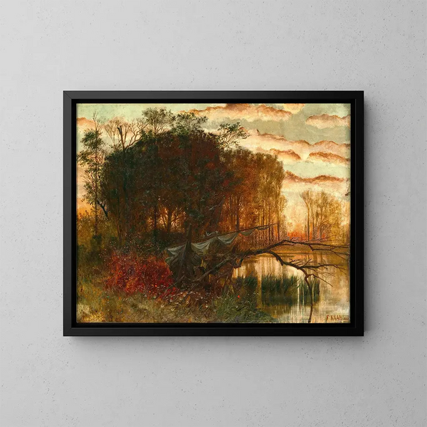 A sailboat on the beach at dusk - Ferdinand Knab — framed artwork on a wall