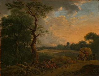 Landscape painting of the evening with a hay cart - Ferdinand Kobell — artwork view