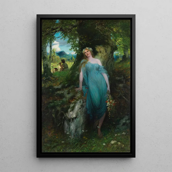 Nymph of the Woods and Shepherd - Ferdinand Leeke — framed artwork on a wall