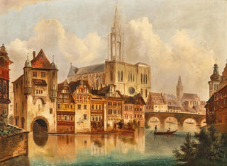 a scene on a canal near Strasbourg Cathedral - Ferdinand Lepié — artwork view