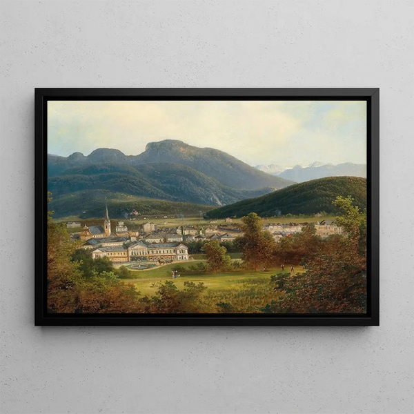 View of Ischl and the Kaiservilla - Ferdinand Lepié — framed artwork on a wall