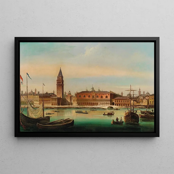 Venice painting, view of the Doge's Palace and St. Mark's Square - Ferdinand Lepié — framed artwork on a wall