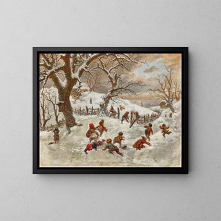 a snowball fight - Ferdinand Mallitsch — framed artwork on a wall