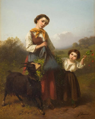 Young shepherdess with child - Ferdinand Marohn — artwork view