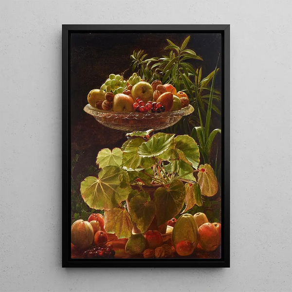 Fruits et plantes avec un bol en cristal - Ferdinand Richardt — framed artwork on a wall