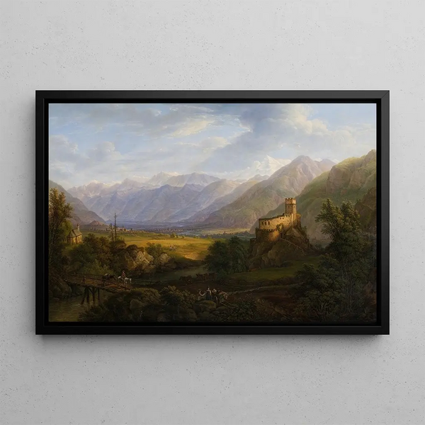 the Valley of Glurns with the Adige in Tyrol - Ferdinand Runk — framed artwork on a wall