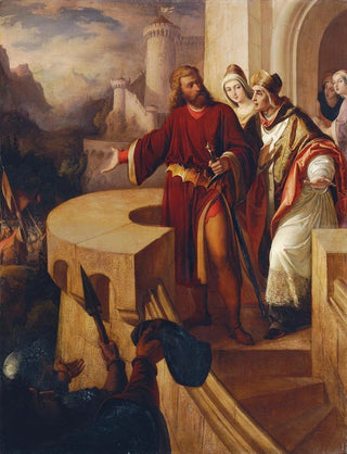The Count Radbot of Habsburg shows his brother Bishop Werner his armed supporters - Ferdinand Schubert — artwork view