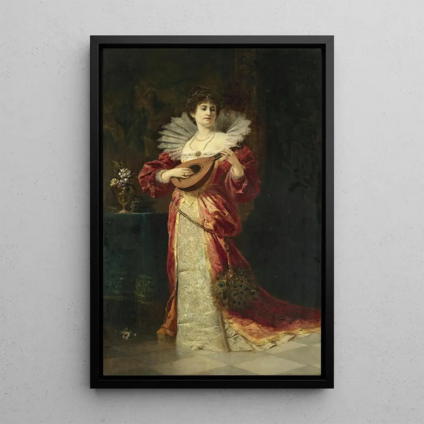 Lady with a Lute - Ferdinand Wagner Jr — framed artwork on a wall
