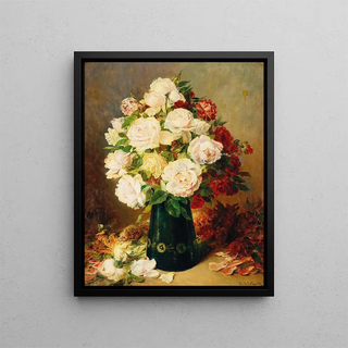 Roses in a Vase - Ferdinand Wagner Jr. — framed artwork on a wall