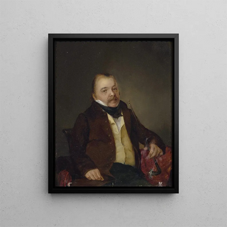 Portrait of Count Vicrai with a pipe - Ferdinand von Lutzendorf — framed artwork on a wall