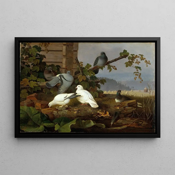 Pigeons - Ferdinand von Wright — framed artwork on a wall