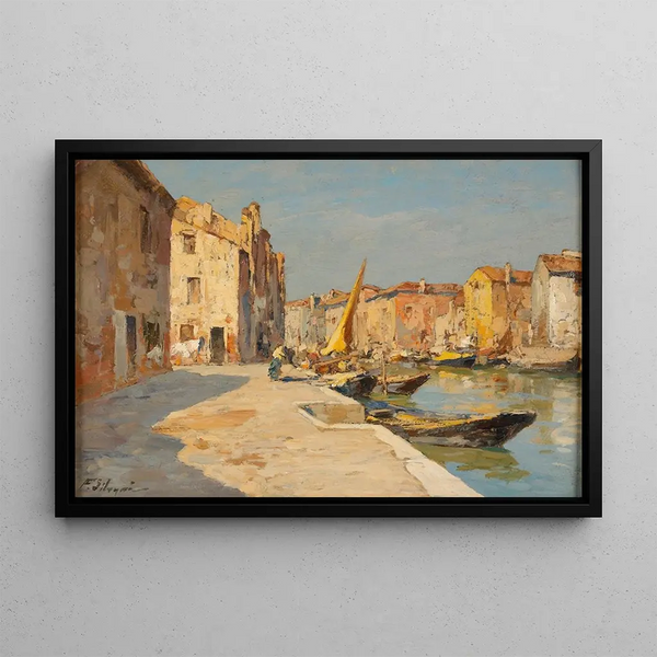 Canal in Venice - Ferdinando Silvani — framed artwork on a wall