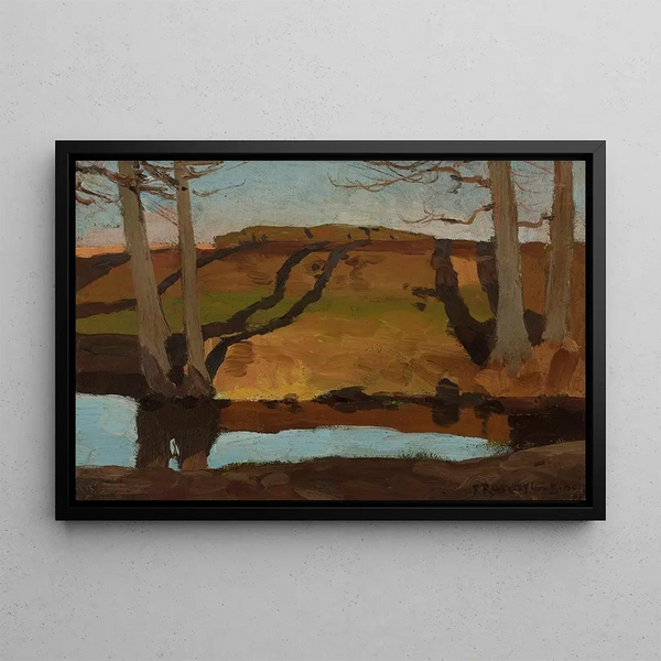 Landscape Painting with Stream - Ferdynand Ruszczyc — framed artwork on a wall
