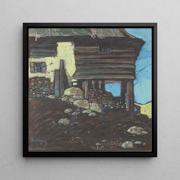 Mountain Farm Pastel Painting - Oskar Mulley — framed artwork on a wall