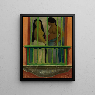 Women on the Balcony - Fermín Revueltas — framed artwork on a wall