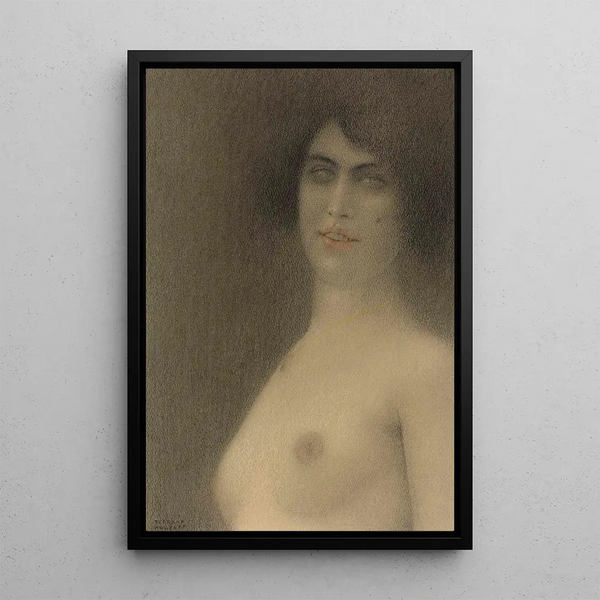 the black-haired L'Ange du mal - Fernand Khnopff — framed artwork on a wall