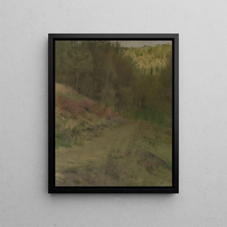 Landscape painting with waterfall - Fernand Khnopff — framed artwork on a wall