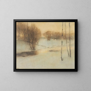 Snowy Landscape Painting - Fernand Khnopff — framed artwork on a wall