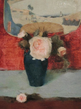Roses et éventail japonais huile sur toile - Fernand Khnopff — artwork view